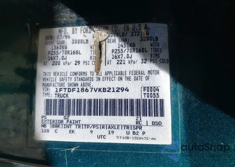 1997 Ford F-150 Lariat/Standard/Xl/Xlt from USA, damaged, VIN 1FTDF1867VKB21294